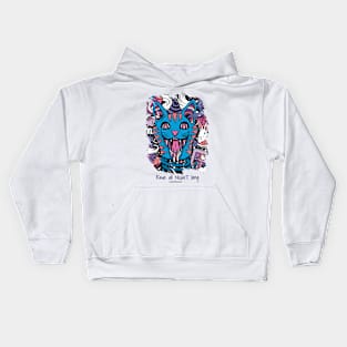 Rave all night long - Catsondrugs.com - rave, edm, festival, techno, trippy, music, 90s rave, psychedelic, party, trance, rave music, rave krispies, rave flyer Kids Hoodie